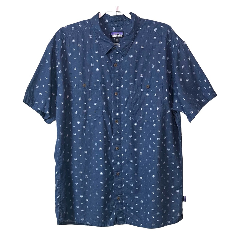 Patagonia Back Step‎ Shirt Short Sleeve Button Down Blue Mens XXL